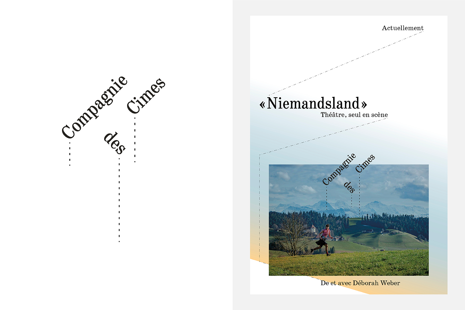 Logo und Grafikbeispiel des Erscheinungsbilds für die Theatergruppe Compagnie des Cimes.